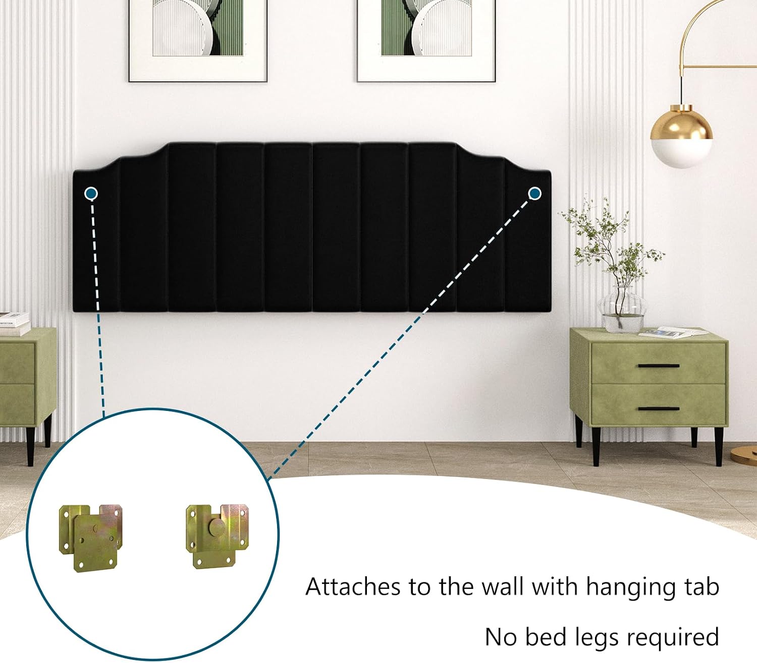 Befurtori King Size Headboard Only, Velvet Wall Mounted Headboard King for Adjustable Bed Modern Upholstered Head Board Easy Assembly, Black