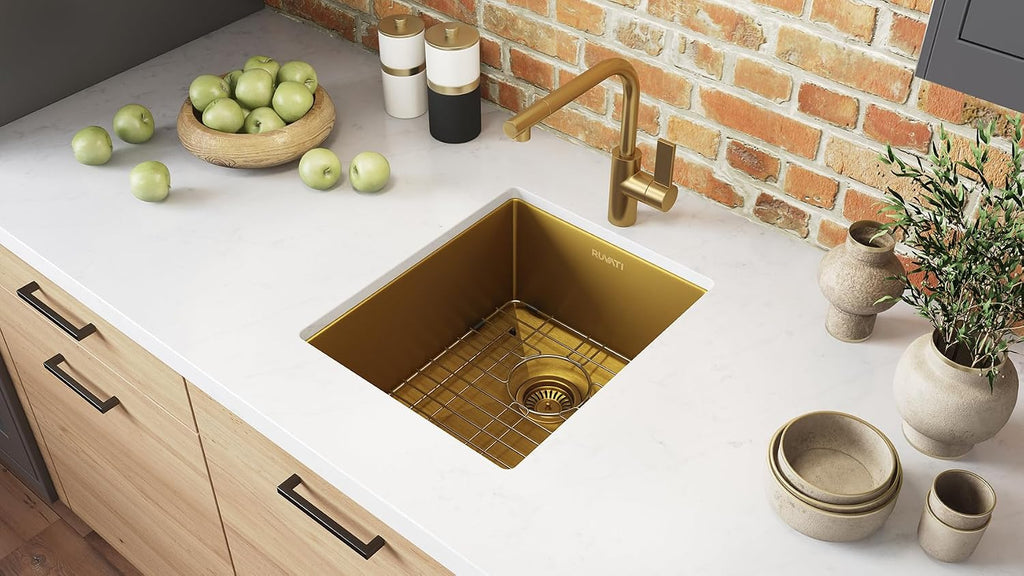 Ruvati 14-inch Polished Brass Matte Gold Stainless Steel Undermount Bar Prep Sink - RVH7114GG