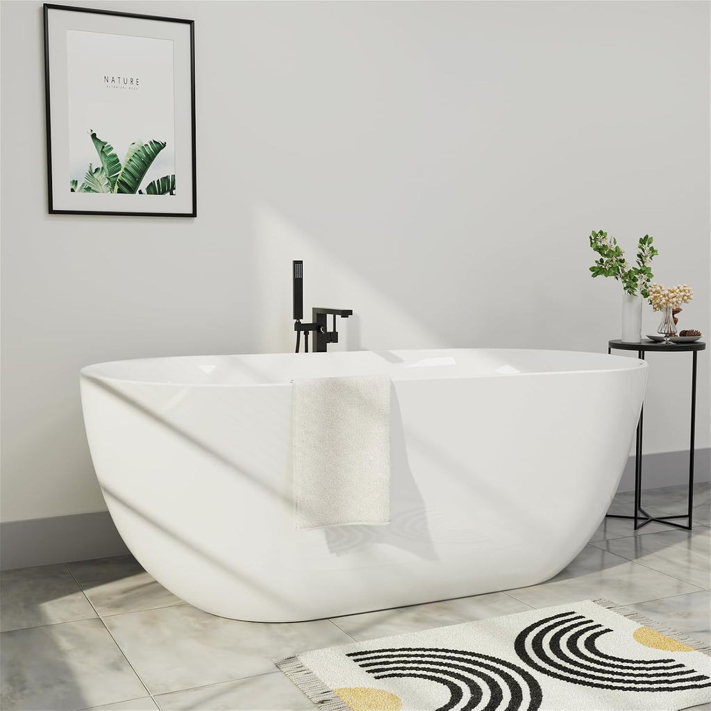 67' Acrylic Freestanding Bathtub, Elegant Oval Free Standing Tub, Soaking Tub with Integrated Slotted Overflow, Toe-Tap Chrome Drain, cUPC Certified, Glossy White