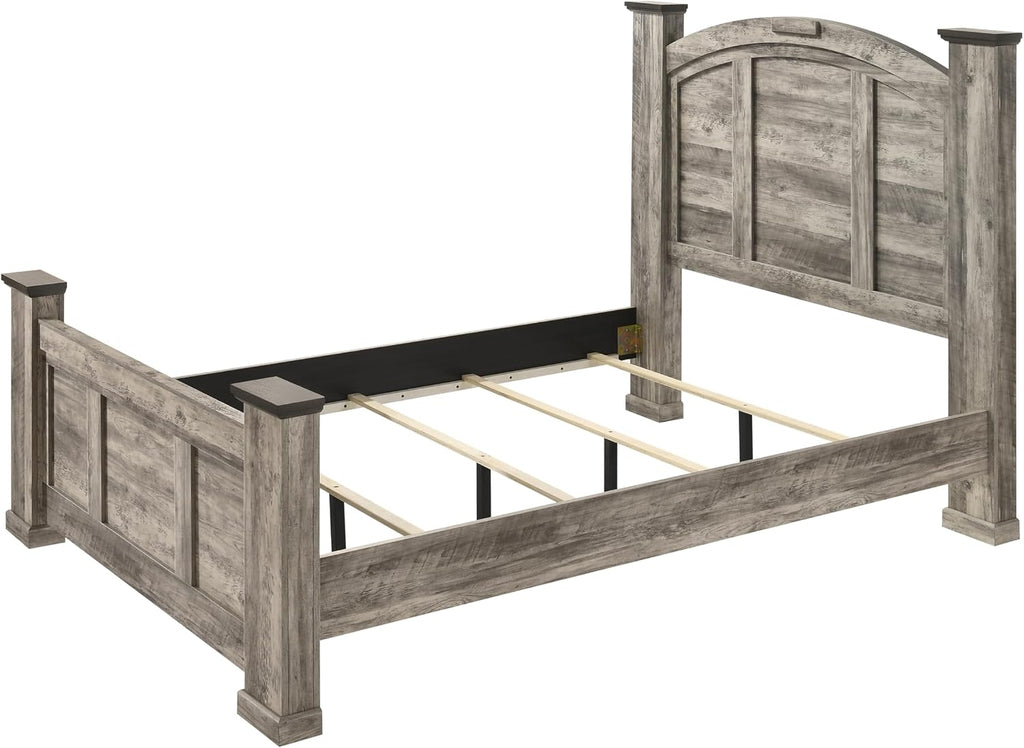 Generic Rustic Gray Poster Queen Size 6pc Panel Bed Set Storage Wooden Master Bedroom Furniture, Grey