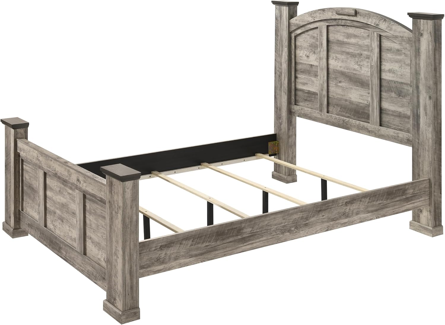 Rustic Gray Poster Queen Size 5pc Panel Bed Set Storage Wooden Solid Wood Bedroom Furniture