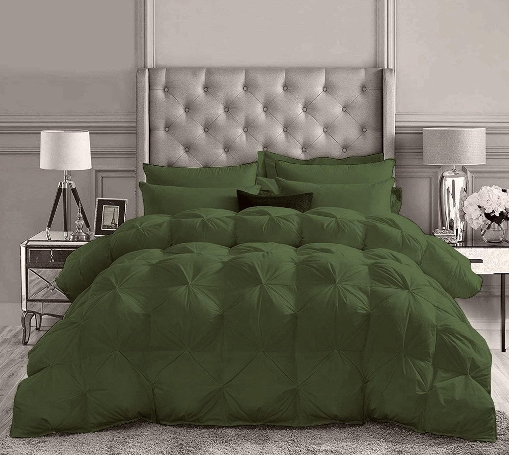 Pinch Pleated Olive 5 Piece Soft 500 GSM California Queen Size Comforter Set (Comforter + 4 Pillowcases) 1000 Series Egyptian Cotton Comforter Set