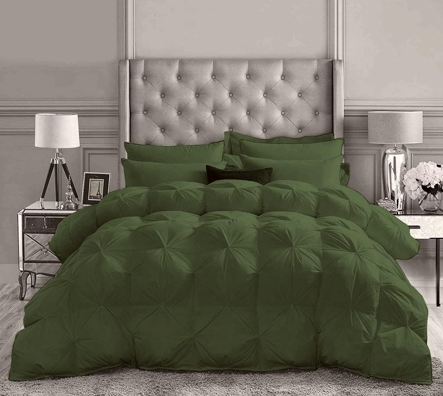 Pinch Pleated Olive 5 Piece Soft 500 GSM California Queen Size Comforter Set (Comforter + 4 Pillowcases) 1000 Series Egyptian Cotton Comforter Set