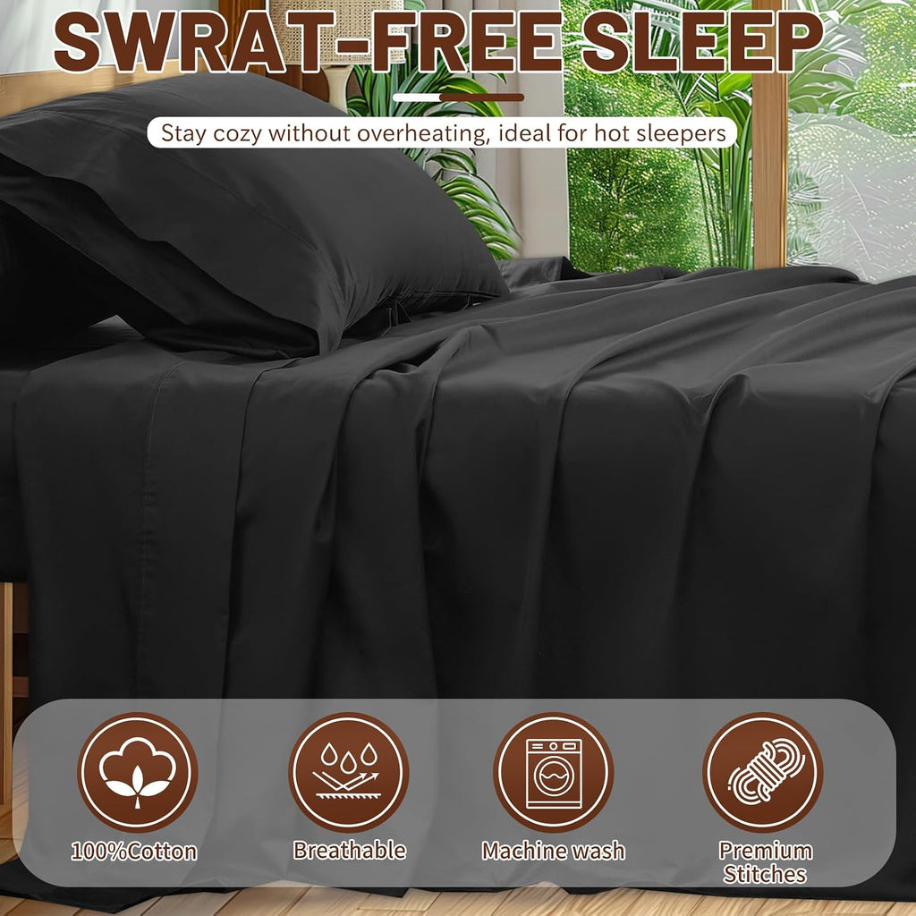 Extra Deep Pocket California King Sheets 18-24 Inch 100% Egyptian Cotton 1000 Thread Count Sateen Weave Soft Breathable 4 Pieces（Cal King,Black）