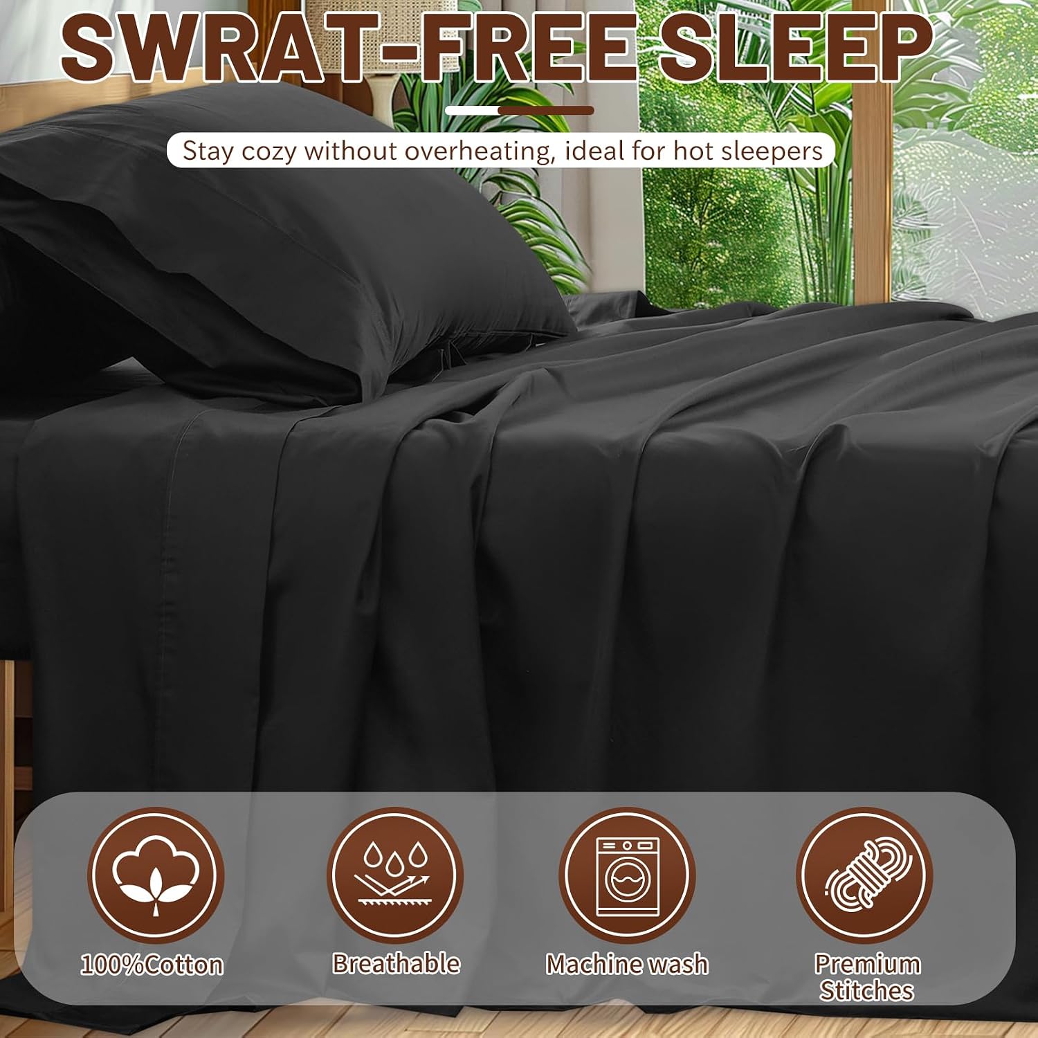 Extra Deep Pocket California King Sheets 18-24 Inch 100% Egyptian Cotton 1000 Thread Count Sateen Weave Soft Breathable 4 Pieces（Cal King,Black）