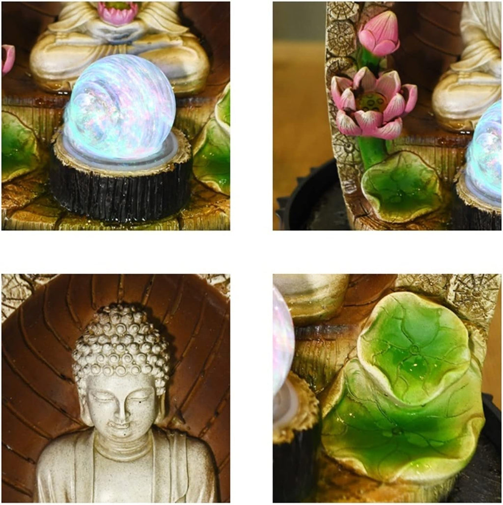 HIHELO Desktop Fountain Table Top Decoration Running Water Fountain Buddha Statue Waterscape Decoration Tabletop Fountain with Feng Shui Ball Water Fountain Outdoor