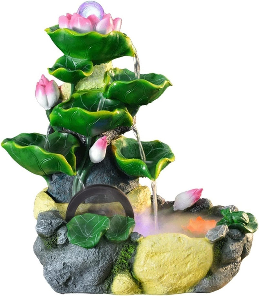 Indoor Water Fountain Tabletop Fountains Lotus Desktop Feng Shui Wheel Rockery Water Fountain Fish Pond Living Room Fish Tank Desktop Decoration Bonsai with Atomizer Meditation Fountain