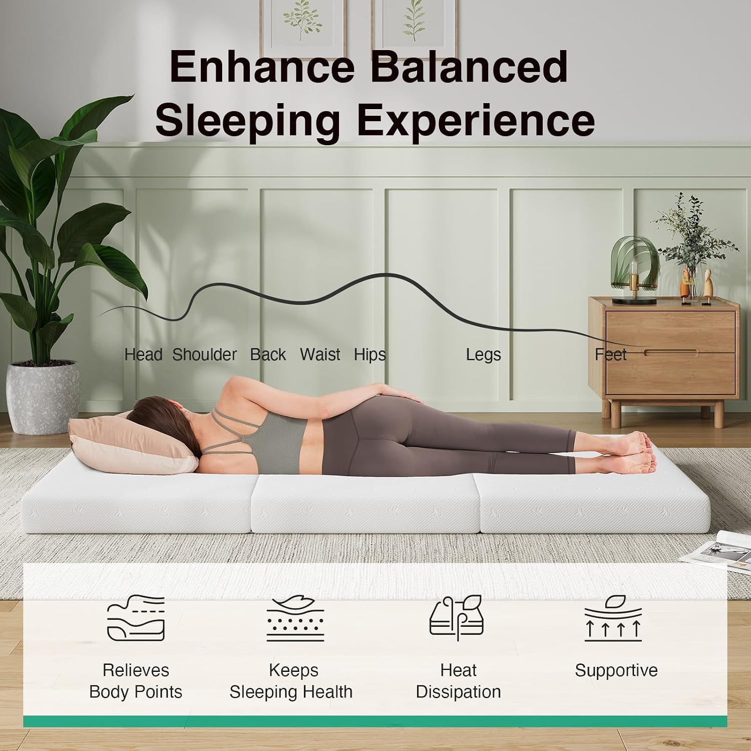 Novilla Foldable Mattress Topper, Queen Size Comfort Foam Trifold Mattress with Cloud Design Cover, 4 Inch Folding Mattress for Back Pain Relief, Suitable for Camping, RV Travel, 80'x60'x4'