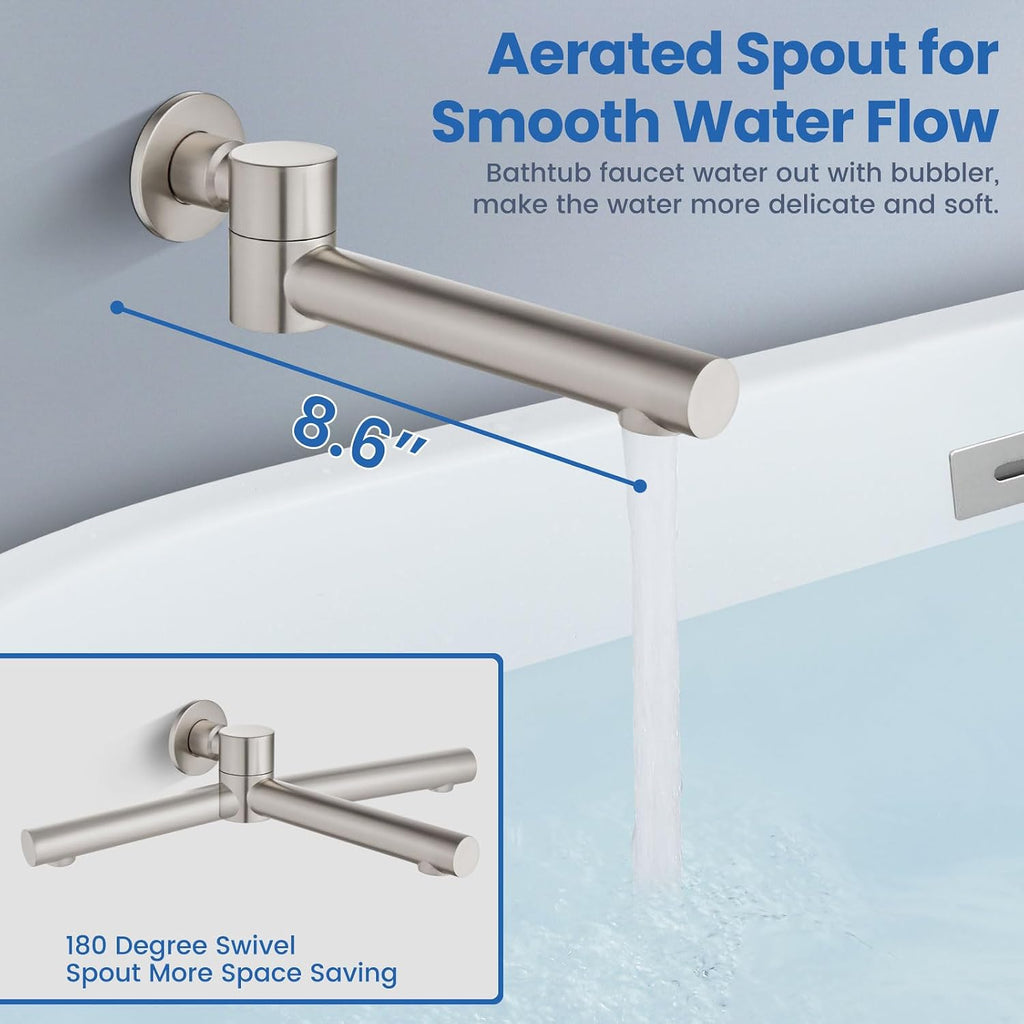 Airuida 3-Function Shower System with Tub Spout – Round Rainfall Shower Faucet Combo,Handheld Spray with 2 Functions,Includes Rough-In Valve with 360° Rotating Drain,10 Inch Shower Head,Brushed Nickel