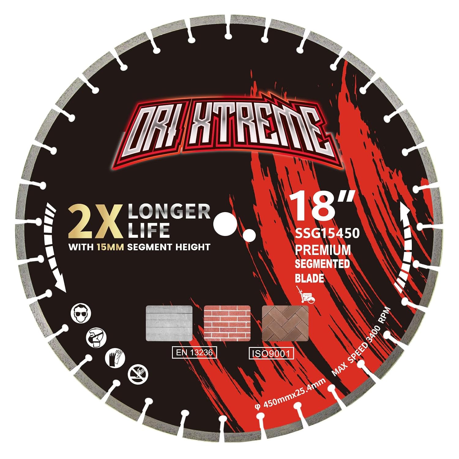18 Inch Diamond Concrete Saw Blade, Segmented General Purpose Blade Dry/Wet Cutting Concrete, Reinforced Concrete, Masonry, Brick, Block,1' Arbor