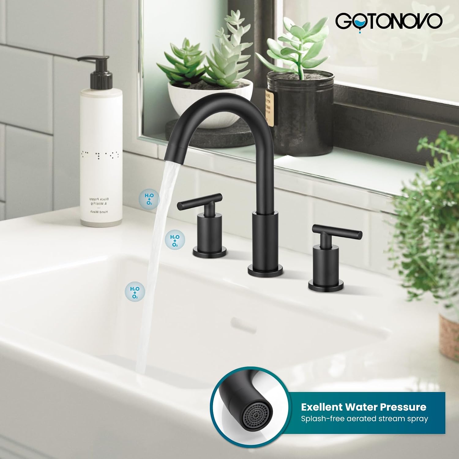 gotonovo Black 3 Hole 2 Handles Lavatory Basin Bathroom Sink Faucet with Single-Handle Shower Faucet Set Shower Kit with Valve Shower Head and Handle Set Shower Trim Kit