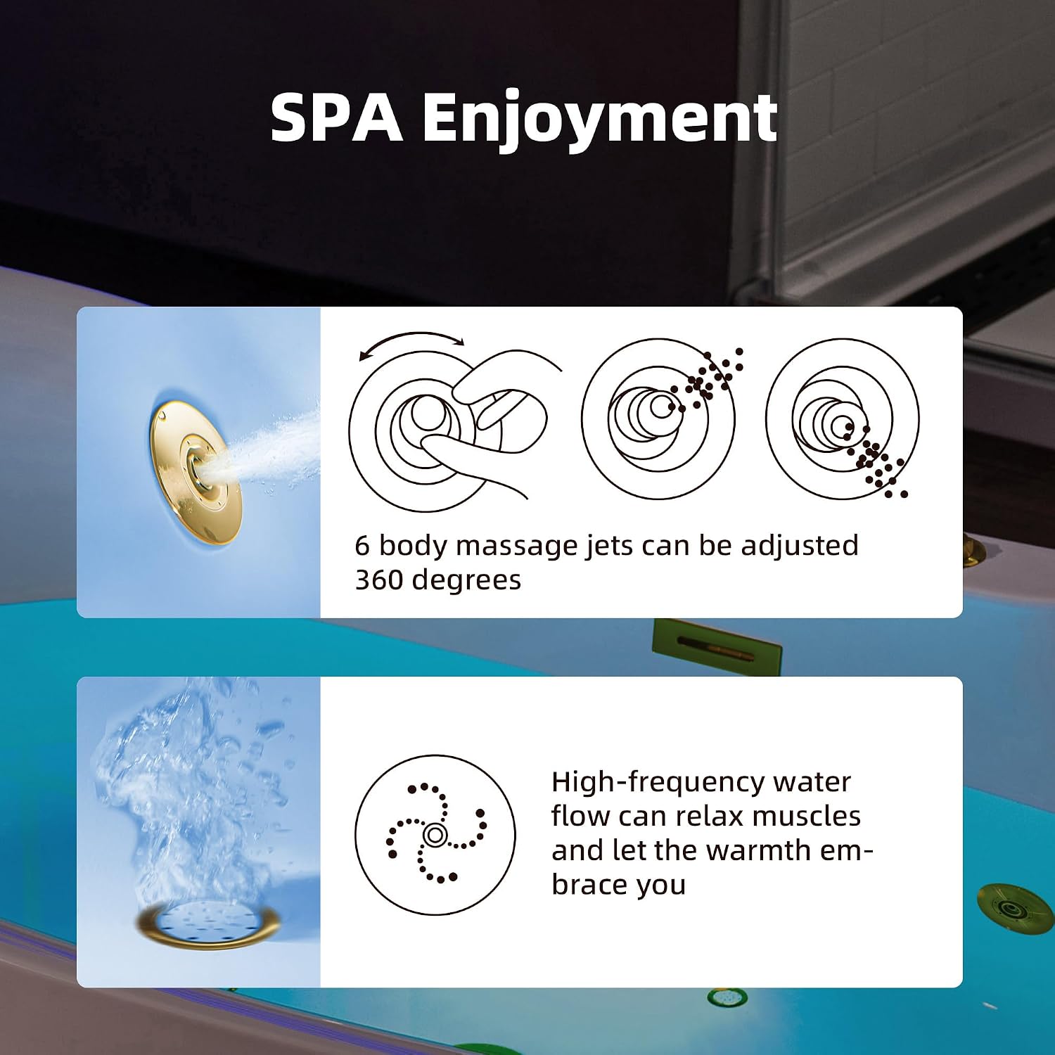WOODBRIDGE 72' x 35-3/8' Whirlpool and Air Bath Heated Soaking Combination Tub with Adjustable Speed Air Blower and Display Control Panel, Brushed Gold Finish Trim and Drain Kit, BG400