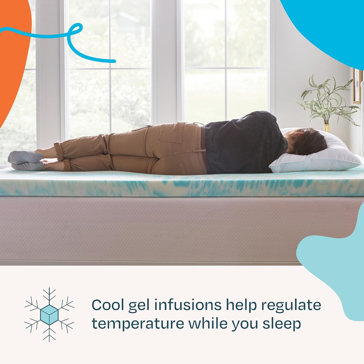 Linenspa 3 Inch Swirl Gel Memory Foam Mattress Topper, Full Size – Cooling Gel Infused, Ventilation Holes – Pressure Relieving Bed Topper – CertiPUR Certified
