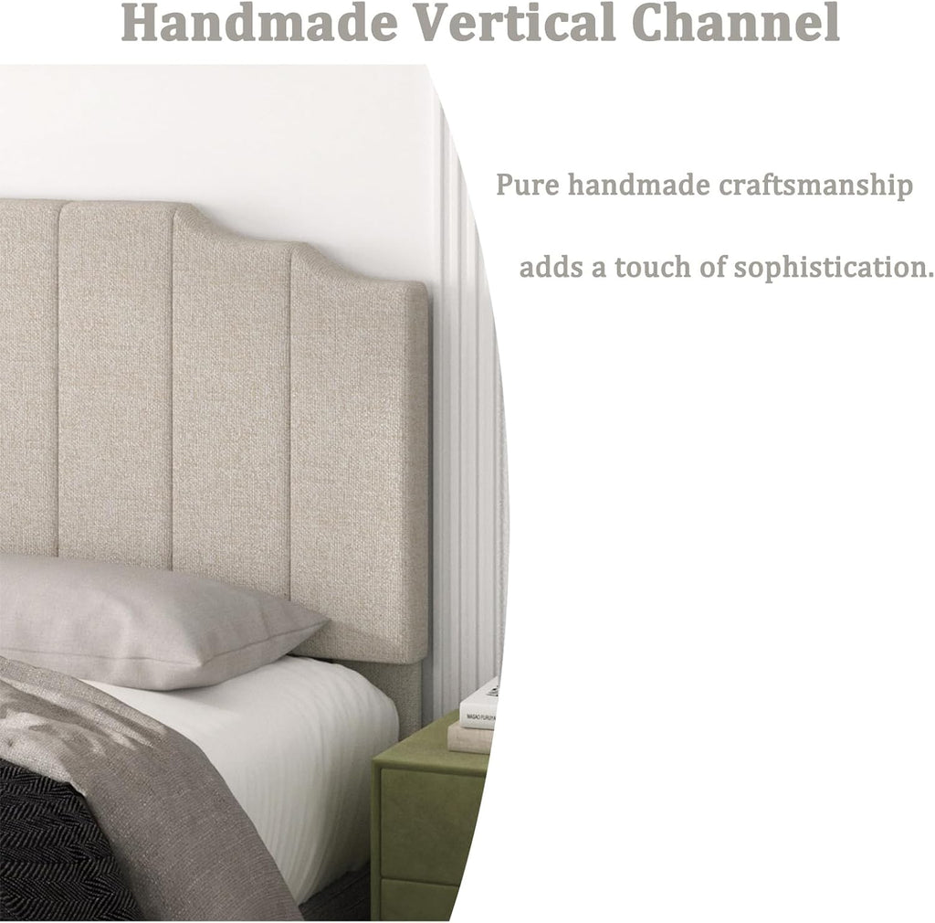 Befurtori Queen Size Headboard Only, Linen Wall Mounted Headboard Queen/Full Size for Adjustable Bed, Modern Vertical Channel Design with Curved Tufted Upholstered Head Board, Beige