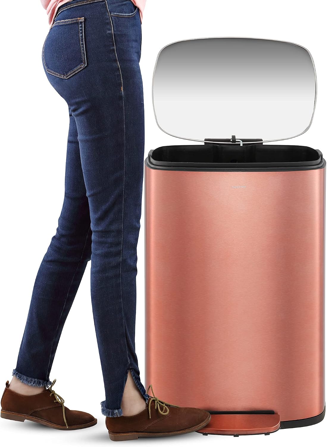 happimess HPM1006D Connor Rectangular 13-Gallon Trash Can with Soft-Close Lid and Free Mini Trash Can, Fingerprint Resistant, Modern, Minimalistic for Home, Kitchen, Office, Bathroom, Rose Gold