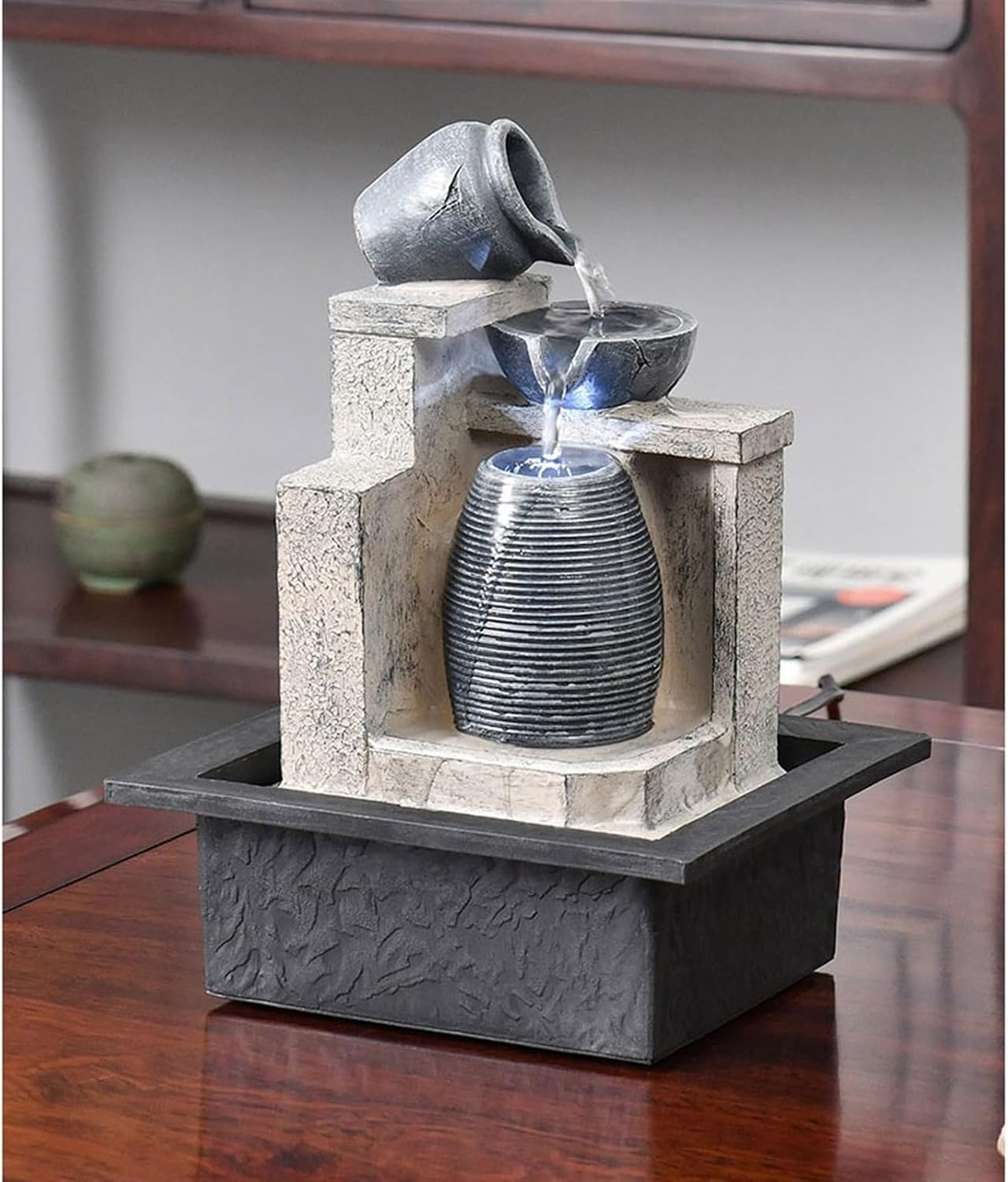 GLigeT Tabletop Fountain Tea Table Flowing Water Ornaments Circulating Water Landscape Desktop Wealth Attraction Office Light Luxury Opening Gift Giving Water Fountain Decor