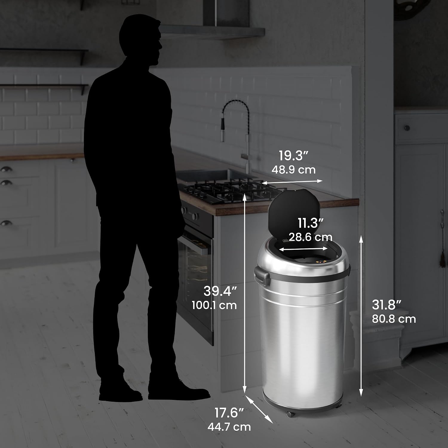 iTouchless 23 Gallon Commercial Size Touchless Trash Can with AbsorbX Odor Control System, Stainless Steel, 87 Liter Round Automatic Sensor Garbage Bin