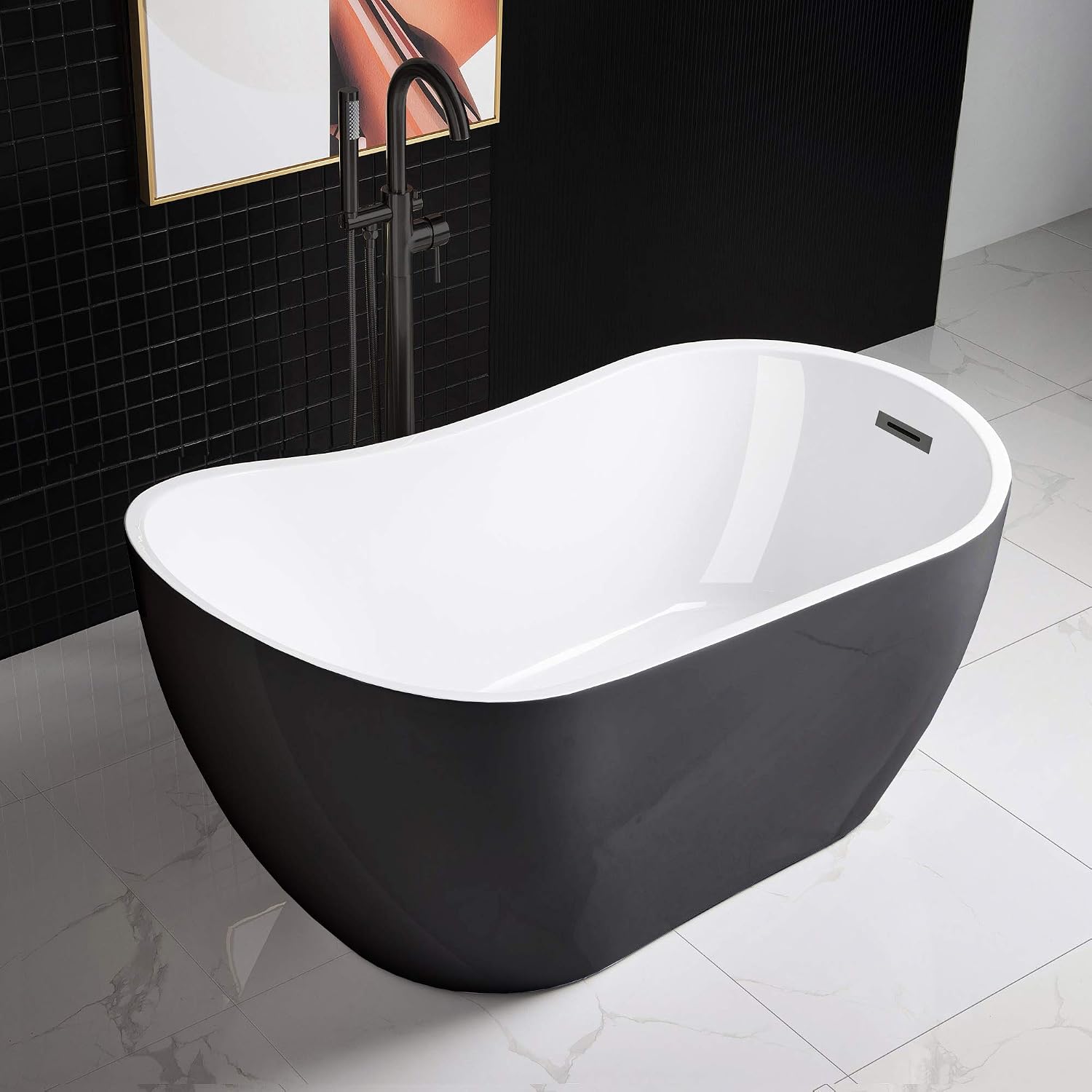 WOODBRIDGE Black B1807 MB-Drain &O Bathtub (B1807 Black -MB-Drain &O)