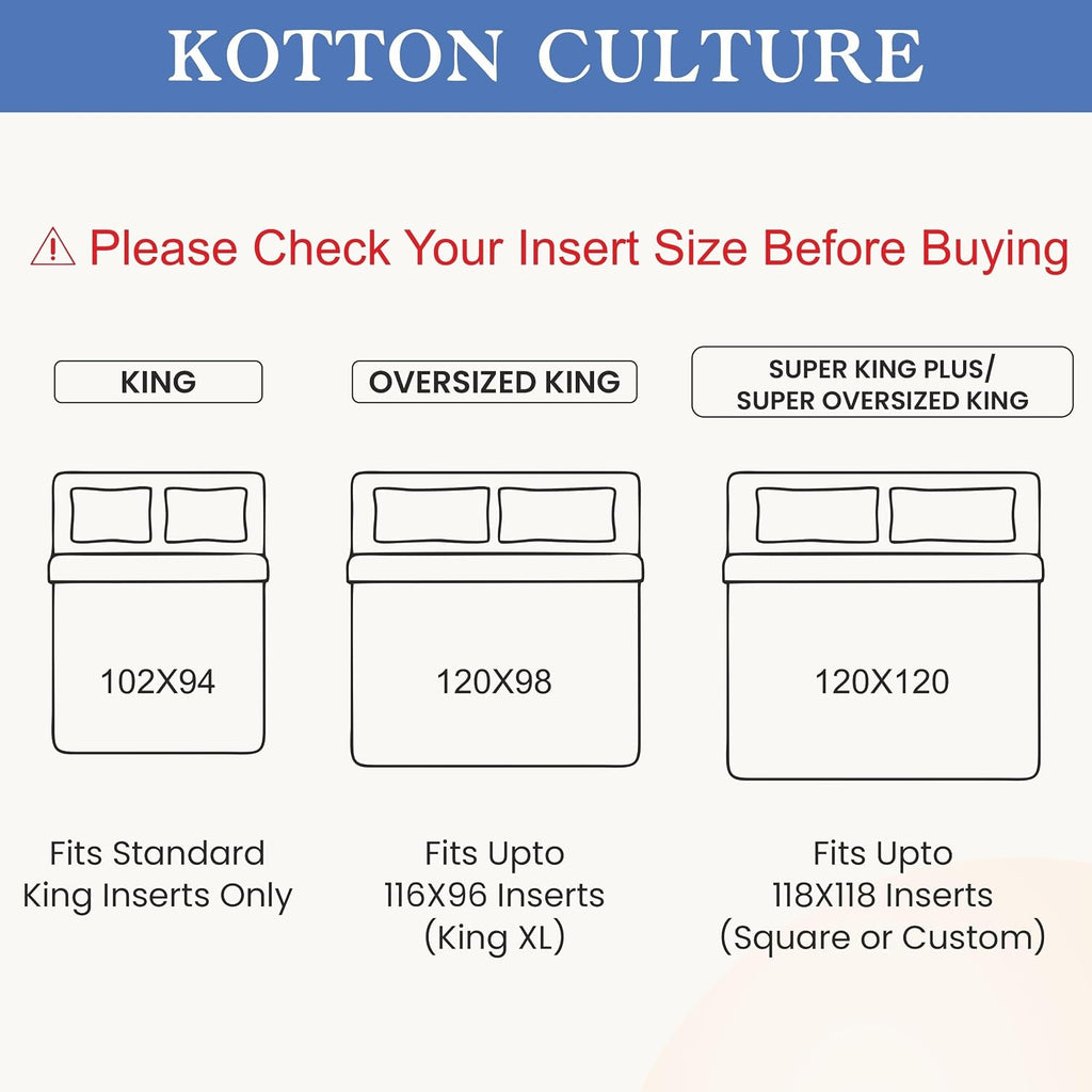 Kotton Culture 120'x 120' 3 Pc Super King Plus Pinch Pleated - Pintuck Duvet Cover Set - 100% Egyptian Cotton 600 TC - Zipper Closure & 7 Internal Ties- Fits Extra Large King Inserts - White