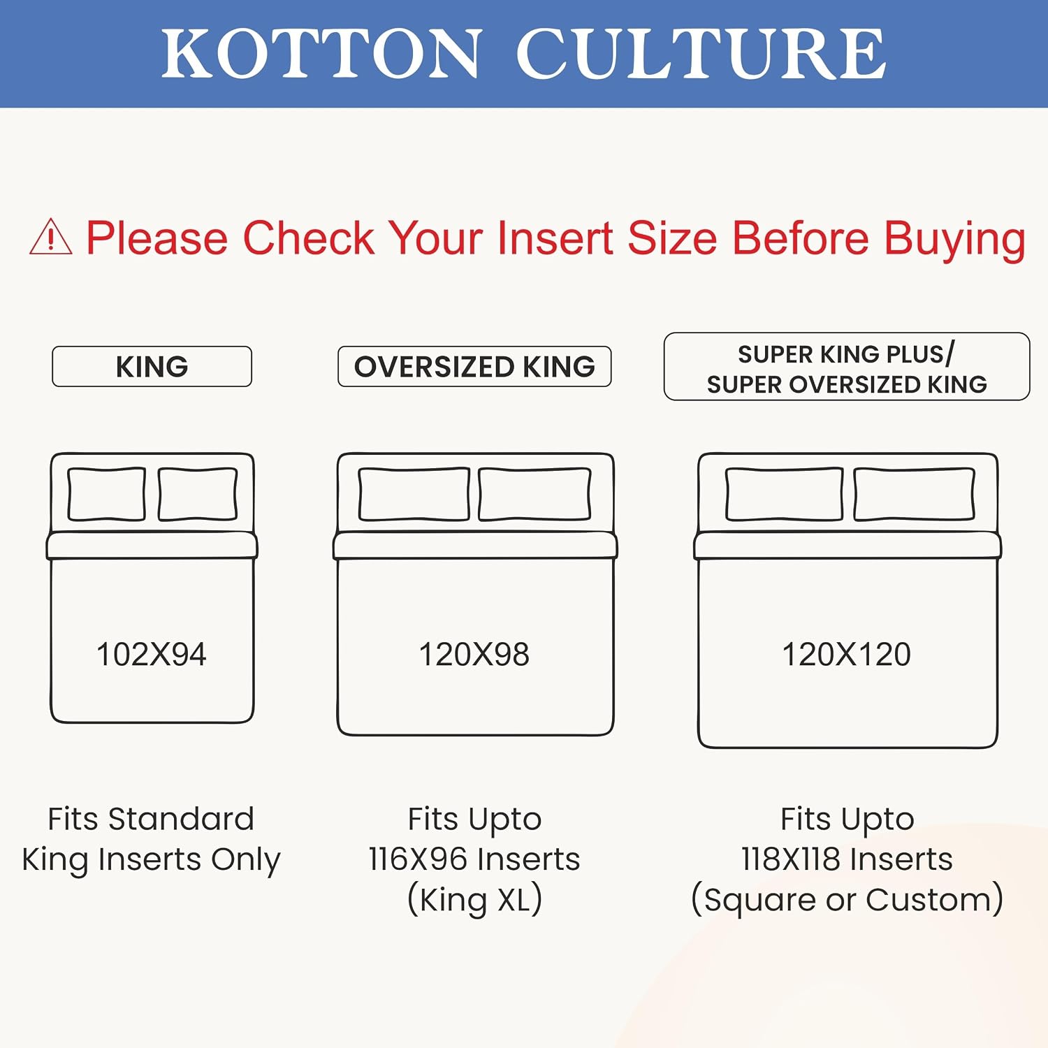 Kotton Culture 120'x 120' 3 Pc Super King Plus Pinch Pleated - Pintuck Duvet Cover Set - 100% Egyptian Cotton 600 TC - Zipper Closure & 7 Internal Ties- Fits Extra Large King Inserts - White