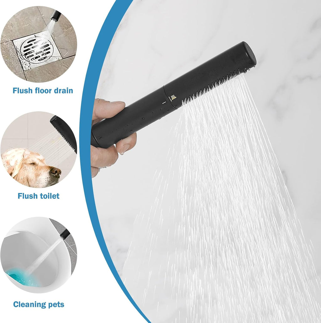 RUMOSE Matte Black Bathtub Filler Freestanding Tub Filler Floor Mount Tub Faucet Waterfall Free Standing Bathtub Faucet High Flow Brass Bath Shower Faucets with Handheld Sprayer