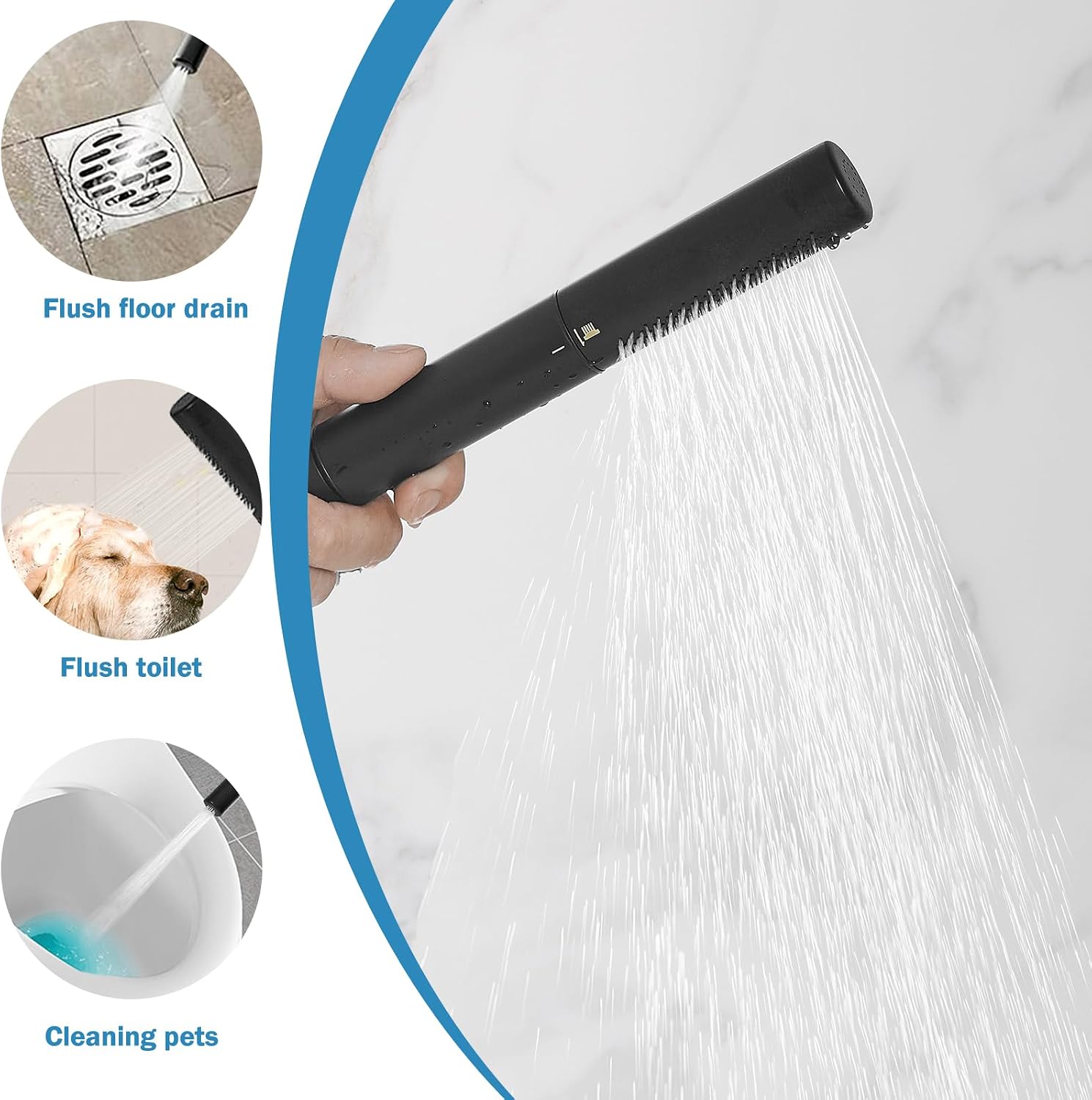 RUMOSE Matte Black Bathtub Filler Freestanding Tub Filler Floor Mount Tub Faucet Waterfall Free Standing Bathtub Faucet High Flow Brass Bath Shower Faucets with Handheld Sprayer