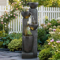 40' Inch Water Fountain Outdoor&Indoor 4-Tiers Large Outdoor Patio Decor Gray Garden Water Fountain for Outside Waterfall with LED Light&Pump Resin Modern Floor-Standing Water Feature Outdoor
