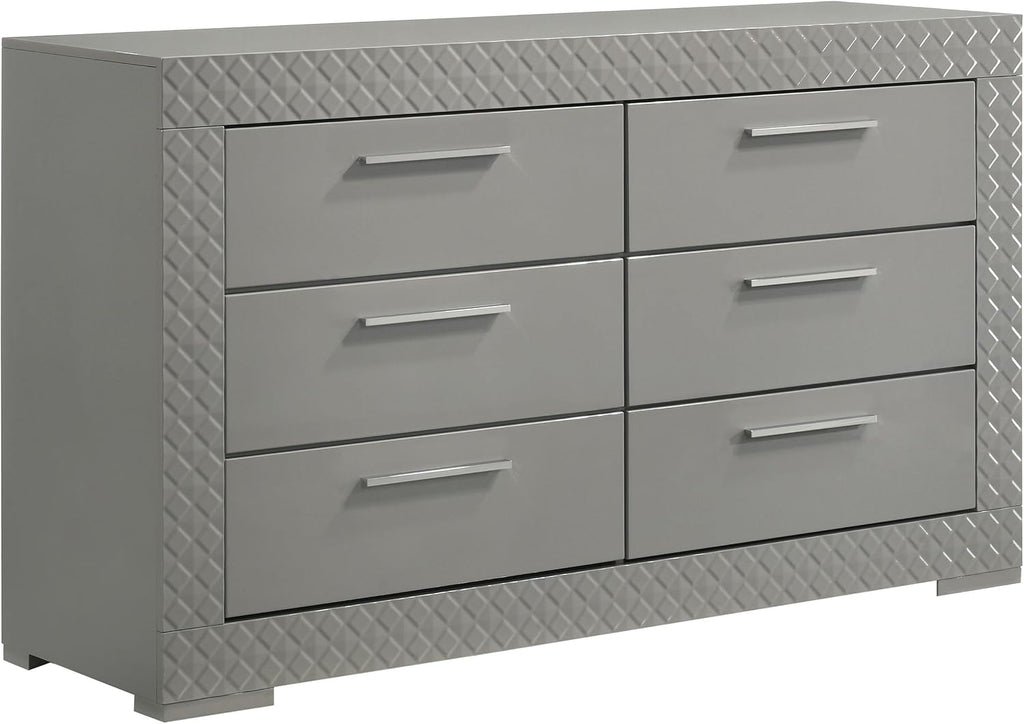 Coaster Home Furnishings Ives Contemporary 4-Piece Bedroom Set Queen Size LED Panel Bed Frame 57-inch Headboard Grey High Gloss 224971Q-S4