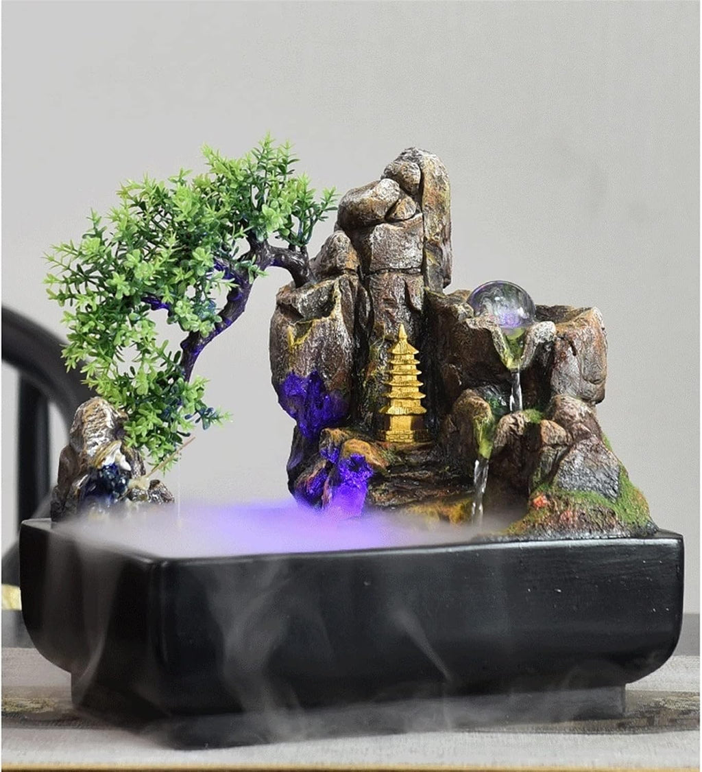 HIHELO Tabletop Fountain Desktop Rockery Fountain Office Lucky Fountain Desktop Waterfall Fountain Indoor Water Decorative Fountain Indoor Fountain (Size : No Atomizer)