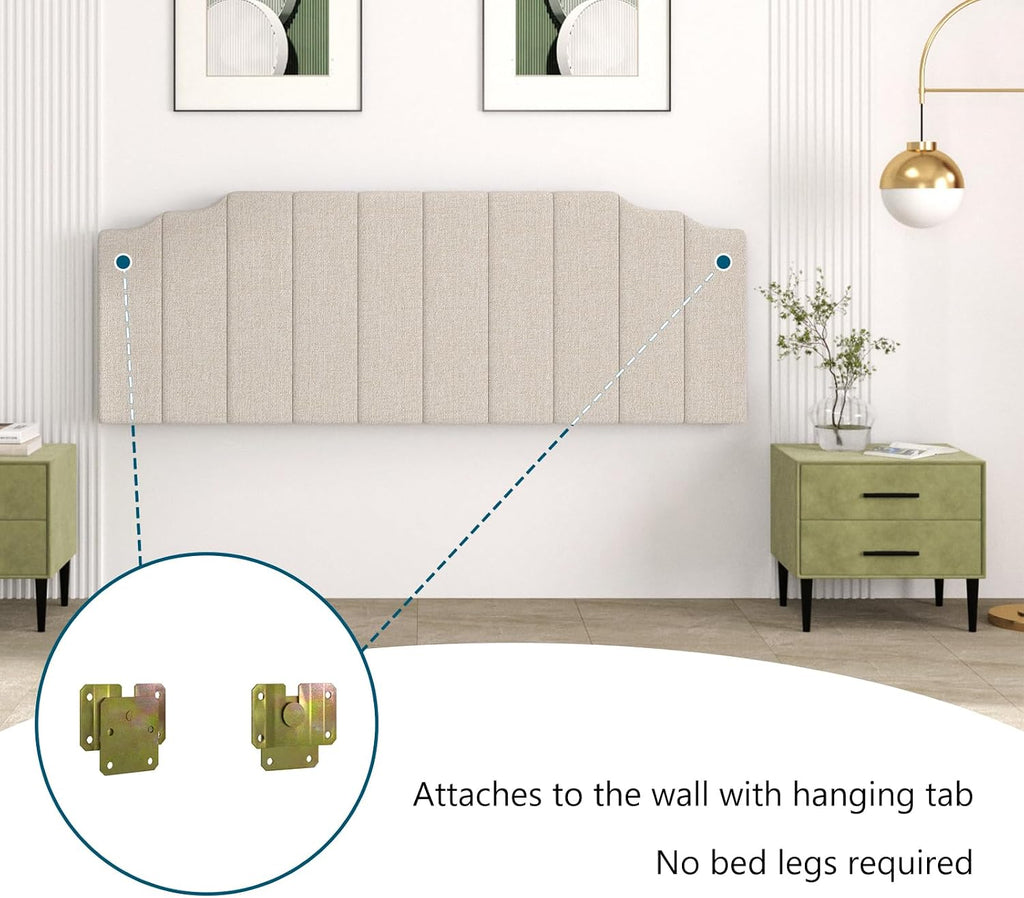 Befurtori King Size Headboard Only, Linen Wall Mounted Headboard King for Adjustable Bed Modern Upholstered Head Board Easy Assembly, Beige