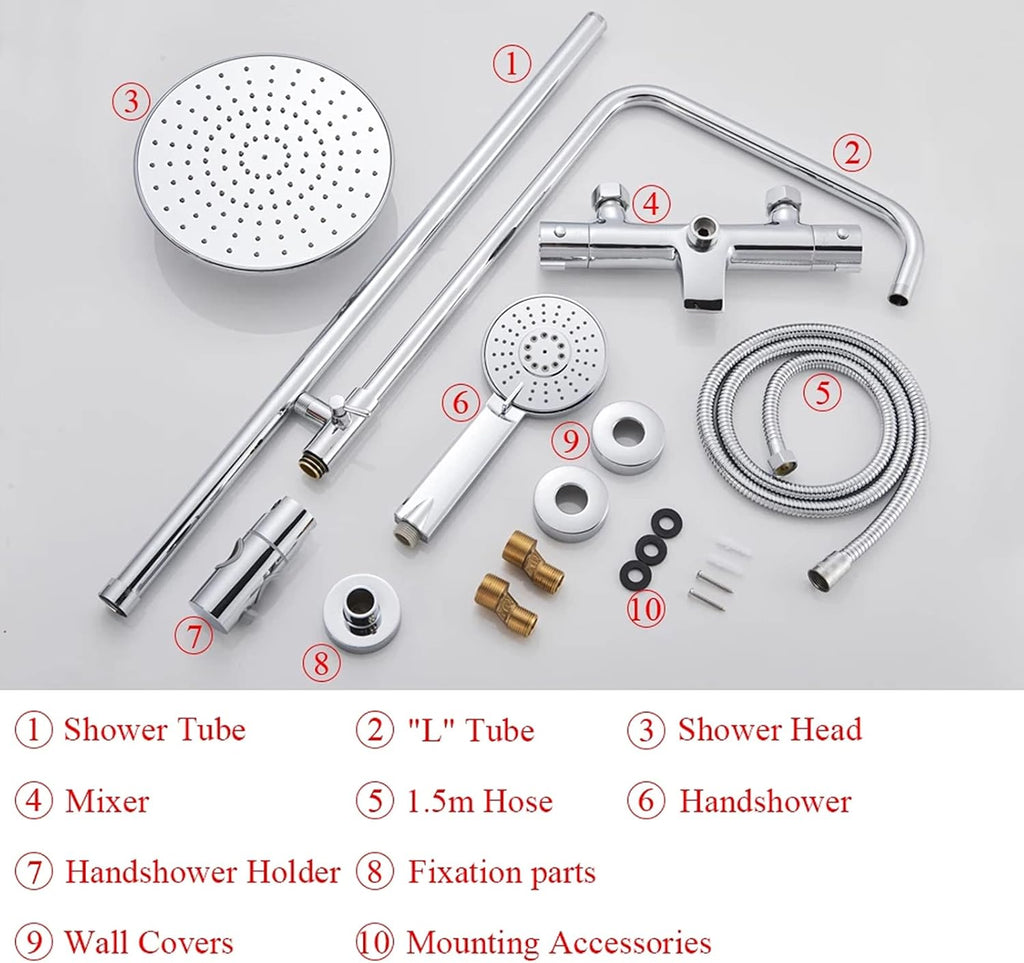 Shower Fixtures Thermostatic Brass Chrome Faucets Sets 3 Function Wall Mounted Exposed System Complete Set with Waterfall Tub Faucet