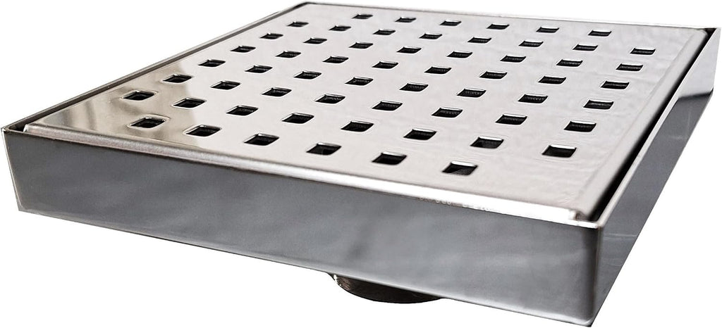 SereneDrains 304 Stainless Steel 6 Inch Square Polished Chrome Shower Drain Kit for Tile Floor Drain Grate Cover Hair Catcher Trap Strainer Filter (Polished Chrome, Traditional Square Design)