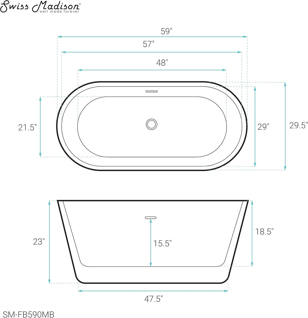 Claire 60' Freestanding Bathtub in Matte Black