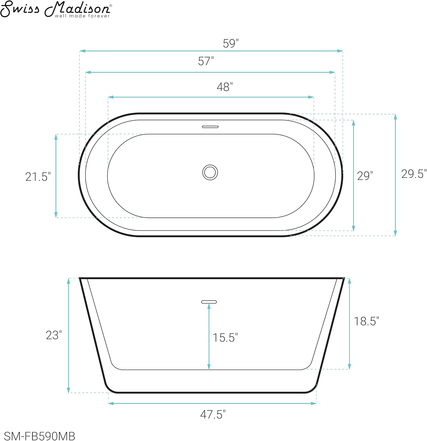 Claire 60' Freestanding Bathtub in Matte Black