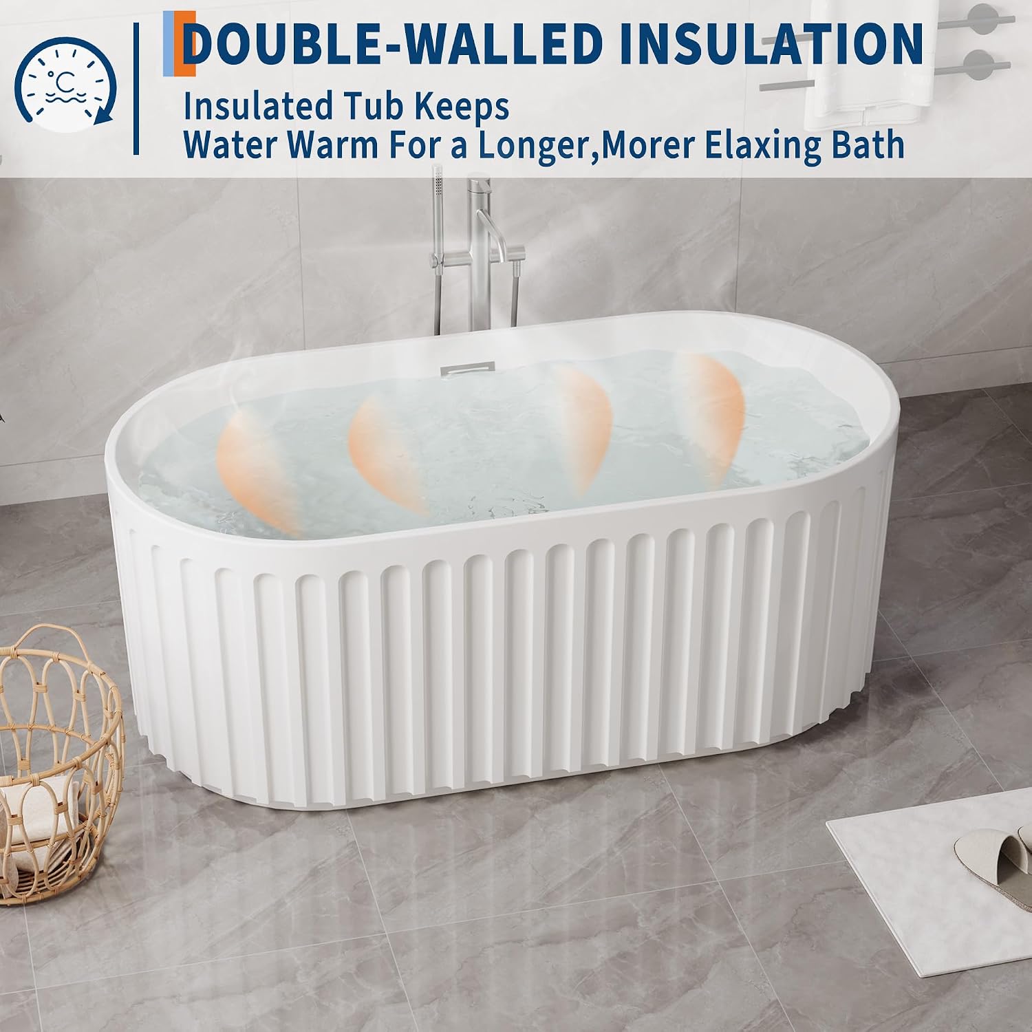 59 Inch Freestanding Bathtub, All-White Acrylic Soaking Tub with Chrome Drain, Deep Soaking Design for Spa Relaxation, Elegant Modern Bathtub for Main Bathroom,or Luxury Home