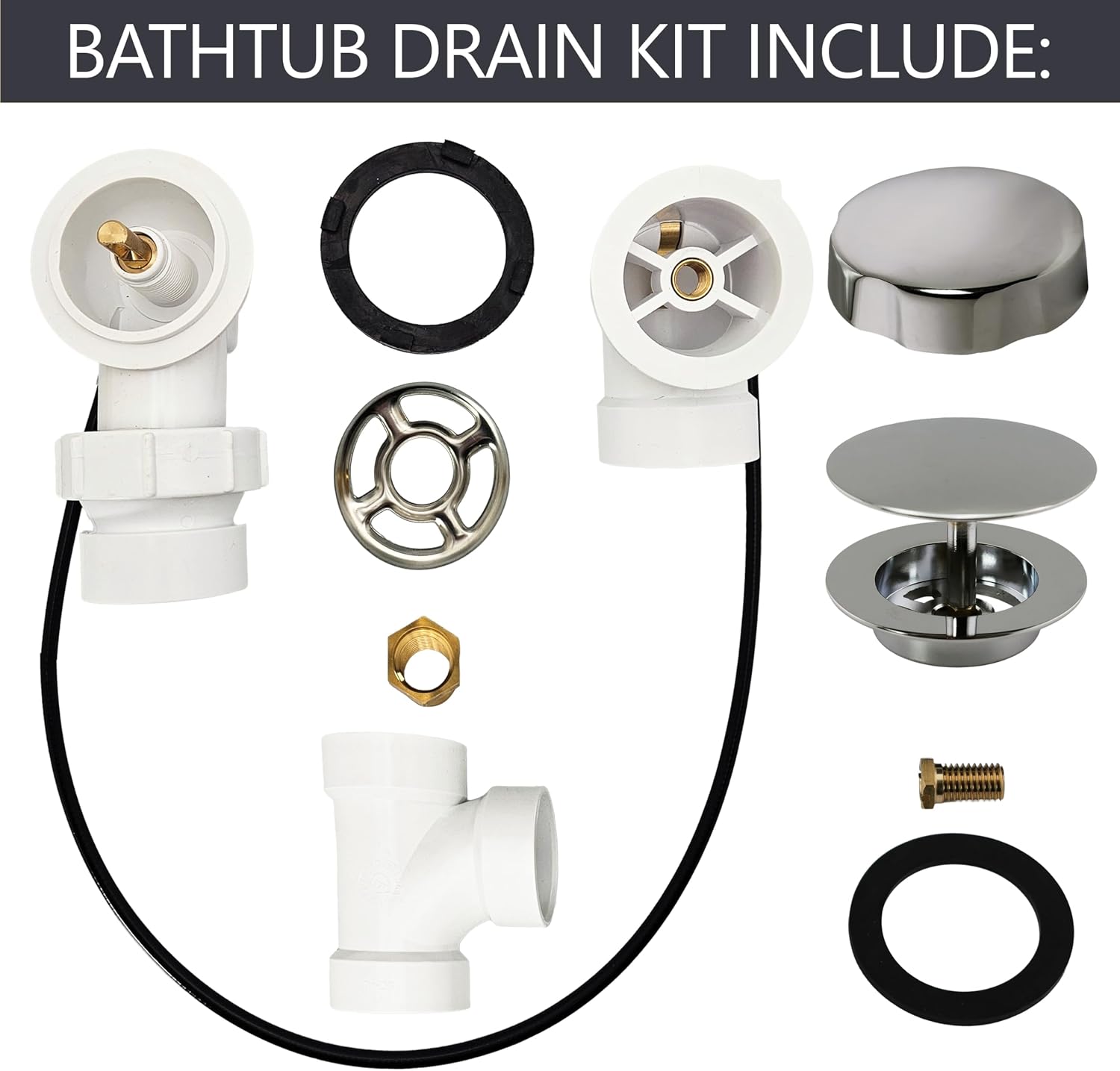 Westbrass A50P35BJ-05 1-1/2' Sch. 40 PVC 35' Cable Driven Bath Waste Kit with Ball Joint Head and Brass Trim Drain Kit, Polished Nickel