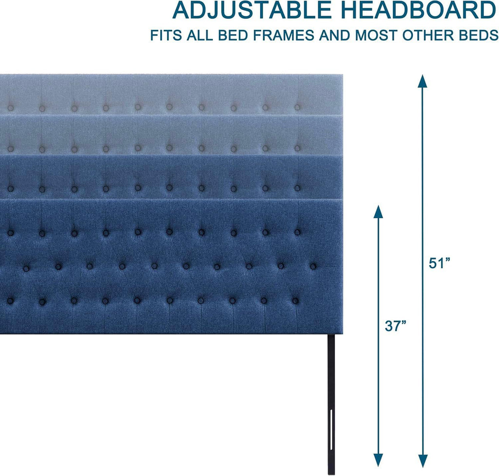 Huatean Home Tufted Upholstered Headboard Queen Size, Solid Wood Head Board with Metal Legs, Adjustable Height Bed headboard from 37' to 51' Fabric Headboard in Modern Button Design, Blue