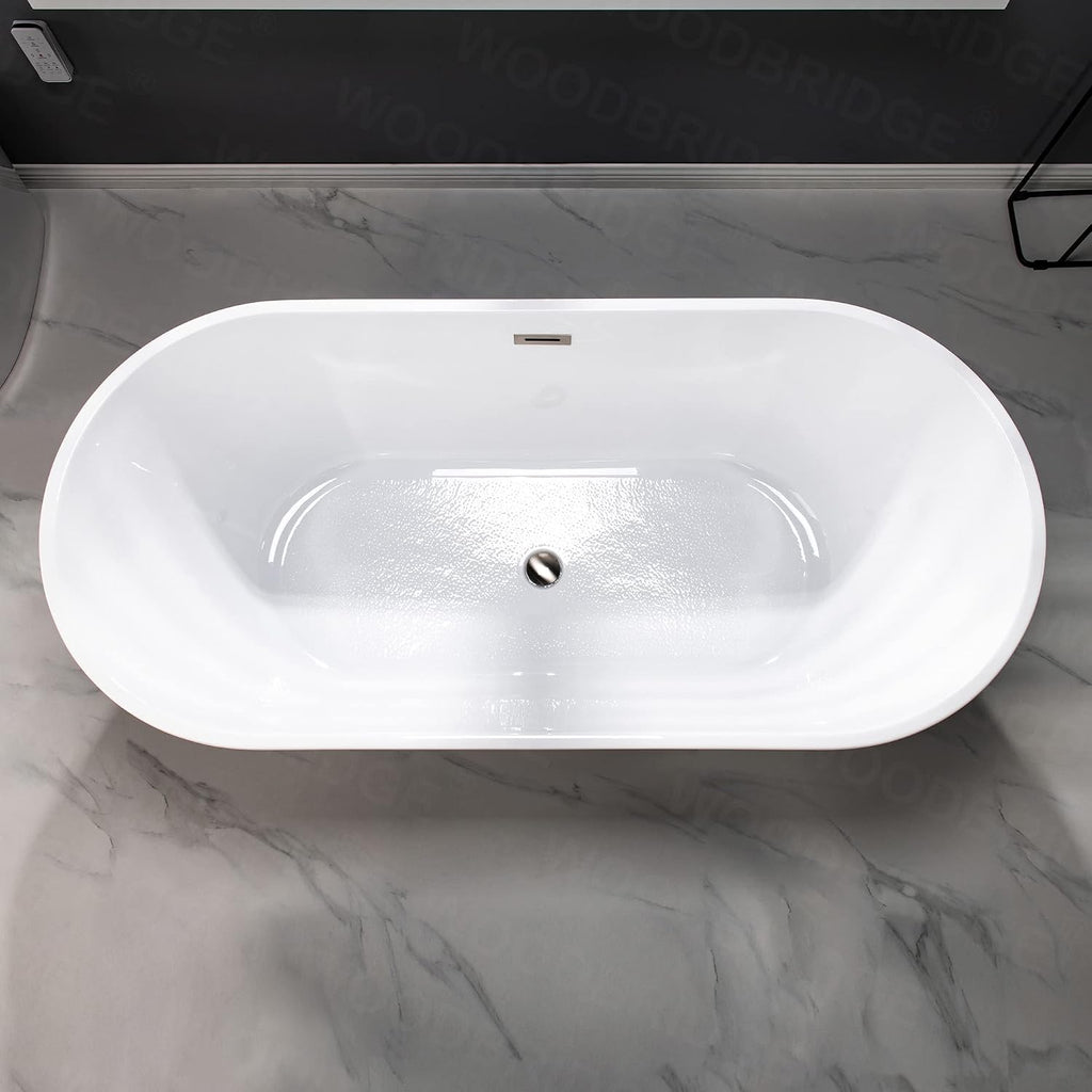 WOODBRIDGE 67' Acrylic Freestanding Bathtub Contemporary Soaking Tub, Black Acrylic(Brushed Nickel Drain/Overflow),BTA1813-BN