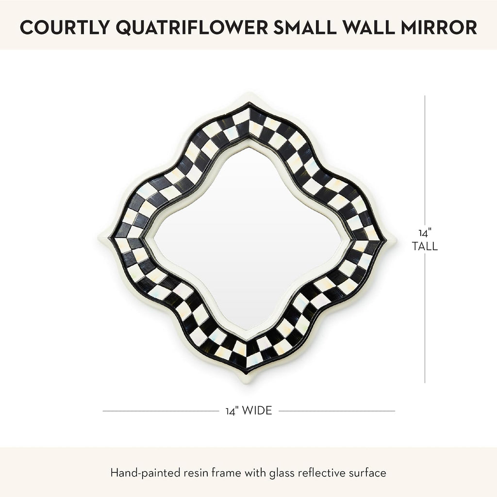 MACKENZIE-CHILDS Quatriflower Small Wall Mirror, Diamond Mirror Wall Decor, Black-and-White Courtly Check