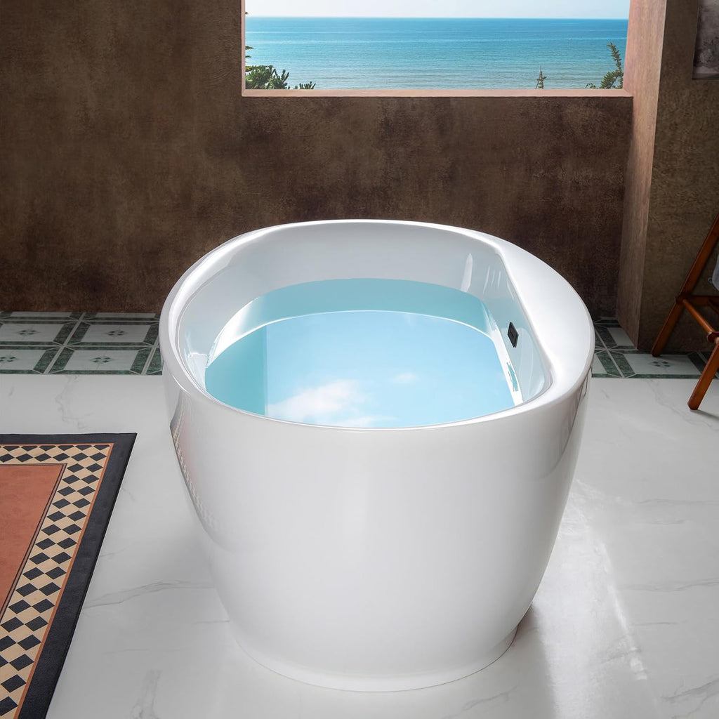 WOODBRIDGE 66' Acrylic Freestanding Bathtub Contemporary Soaking White Tub with Matte Black Overflow and Drain，B0027-MB