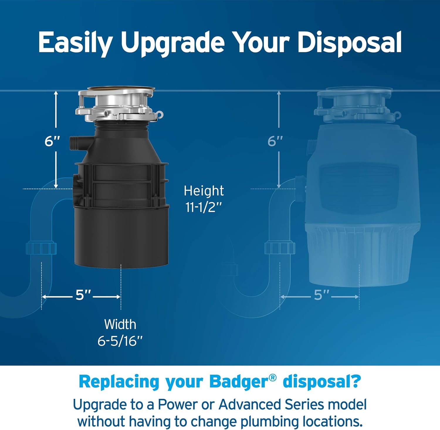 InSinkErator Badger 5 Garbage Disposal with Power Cord, Badger Series 1/2 HP Continuous Feed Food Waste Disposer
