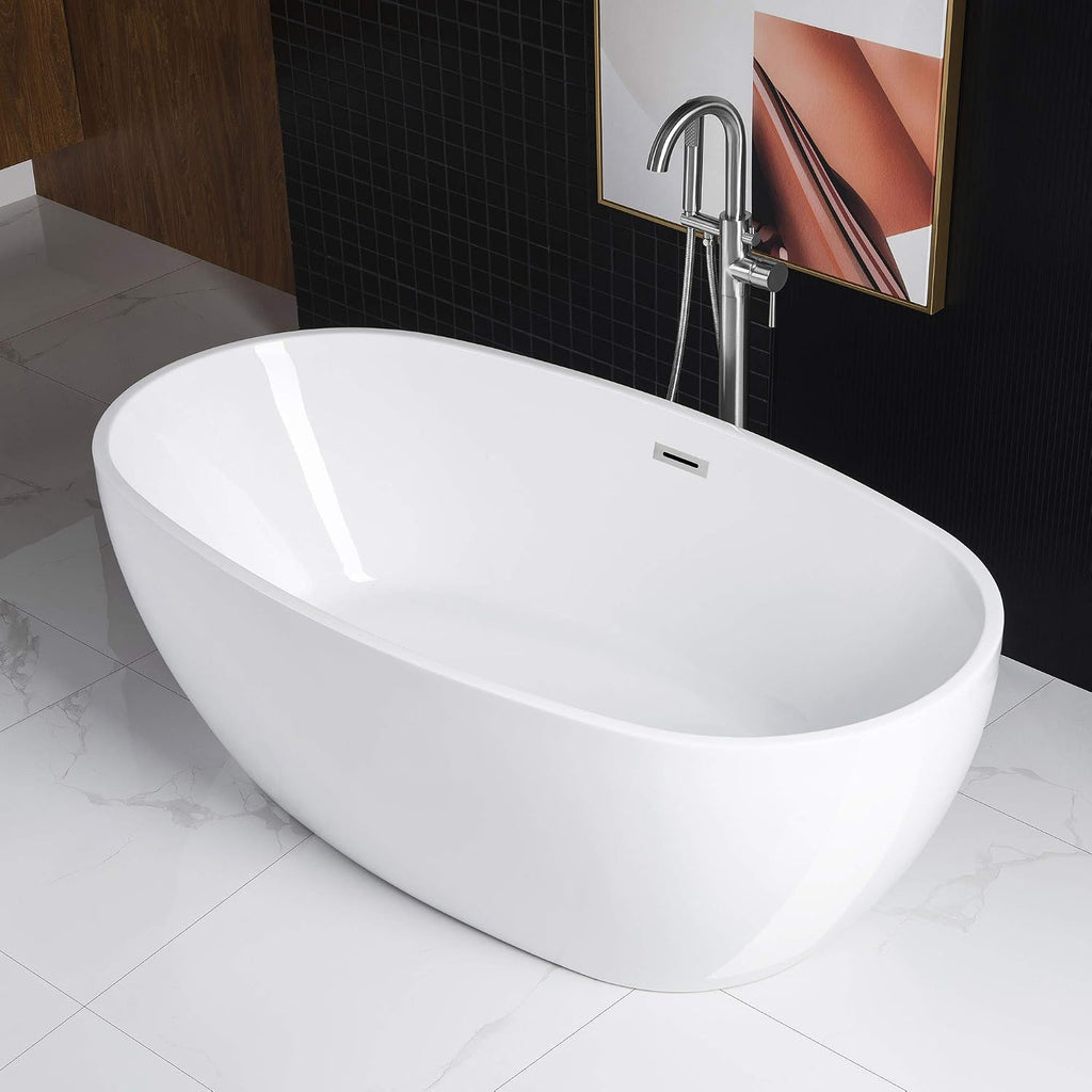 WOODBRIDGE 67' Acrylic Freestanding Bathtub Contemporary Soaking White Tub with Chrome Overflow and Drain，B0028 -C-Drain &O
