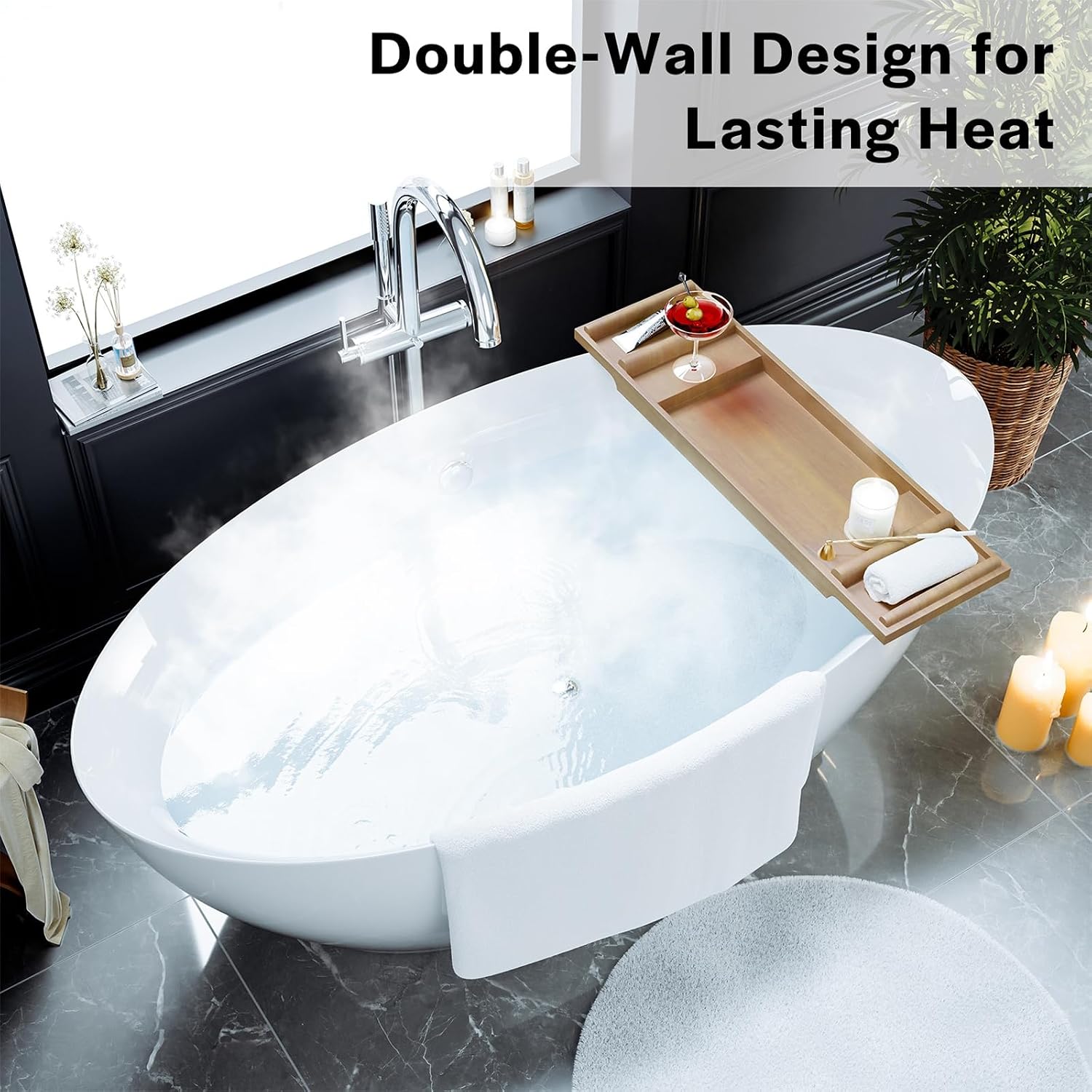 Empava Freestanding Bathtub, 71' Soaking Tub with Center Drain & Overflow – Acrylic Tub, Non-Slip Flat Bottom, Glossy White, cUPC Certified