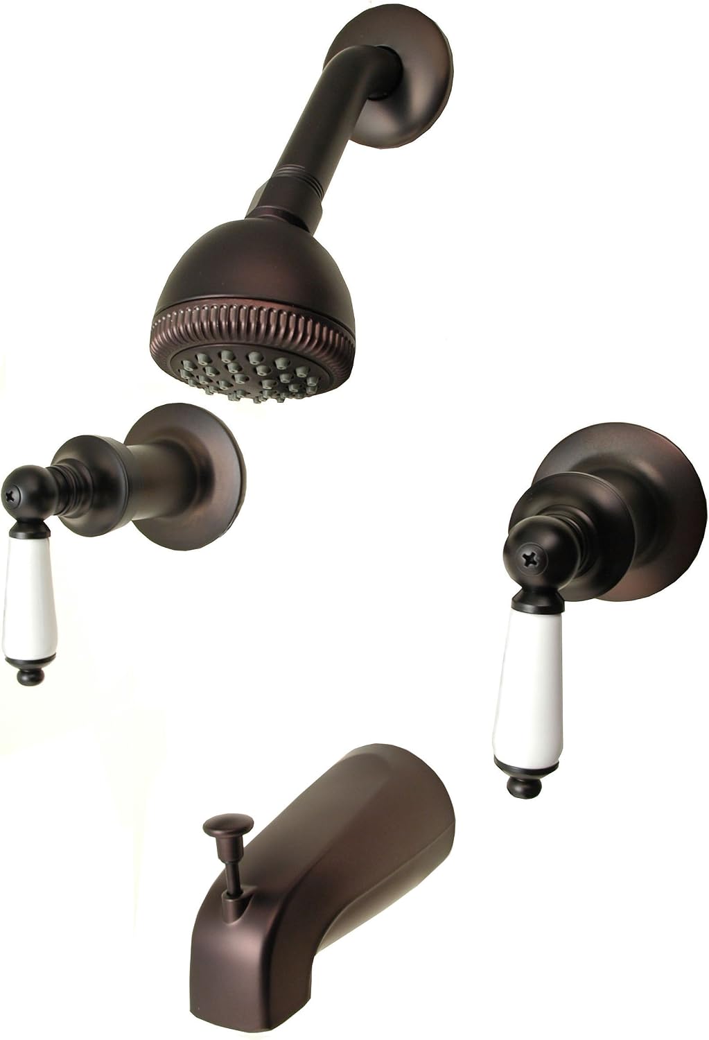 Trim Kit for 2-handle Shower Valve Porcelain Lever Handle, Fit Price Pfister Compression Stem Showers - By PlumbUSA Oil Rubbed Bronze Finish