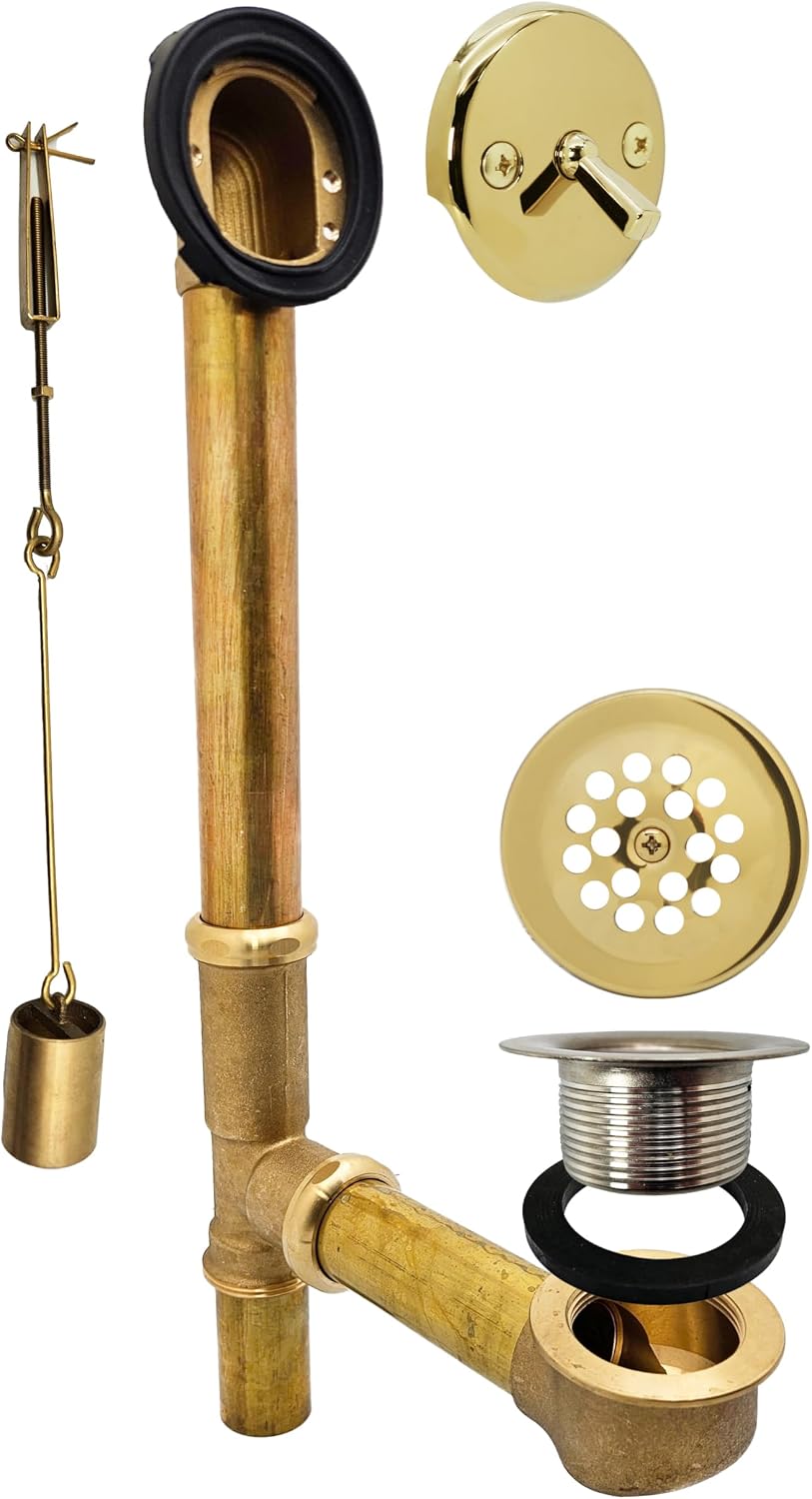 Westbrass A323-01 14' Bath Waste & Overflow Assembly with Trip Lever and Beehive Strainer Grid Drain, Polished Brass