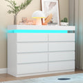 Gyfimoie 8 Drawer Dresser with Power Outlet, Dresser with LED Light, Modern Chest of Drawers for Closet, Double Wide Drawer Organizer Cabinet for Bedroom, Living Room (White, 8 Drawers)