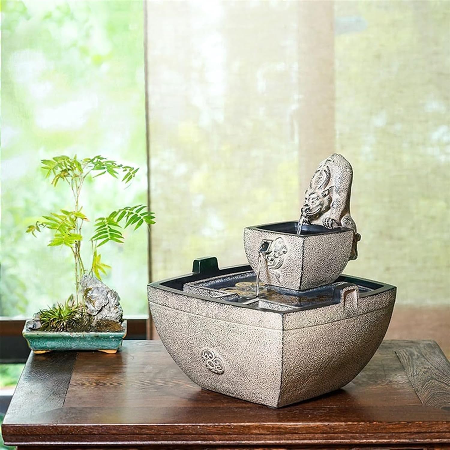 GLigeT Tabletop Fountain Fortune Ornaments Office Reception Opening Gift Upscale Water Features Living Room Desktop Fountains Water Fountain Decor