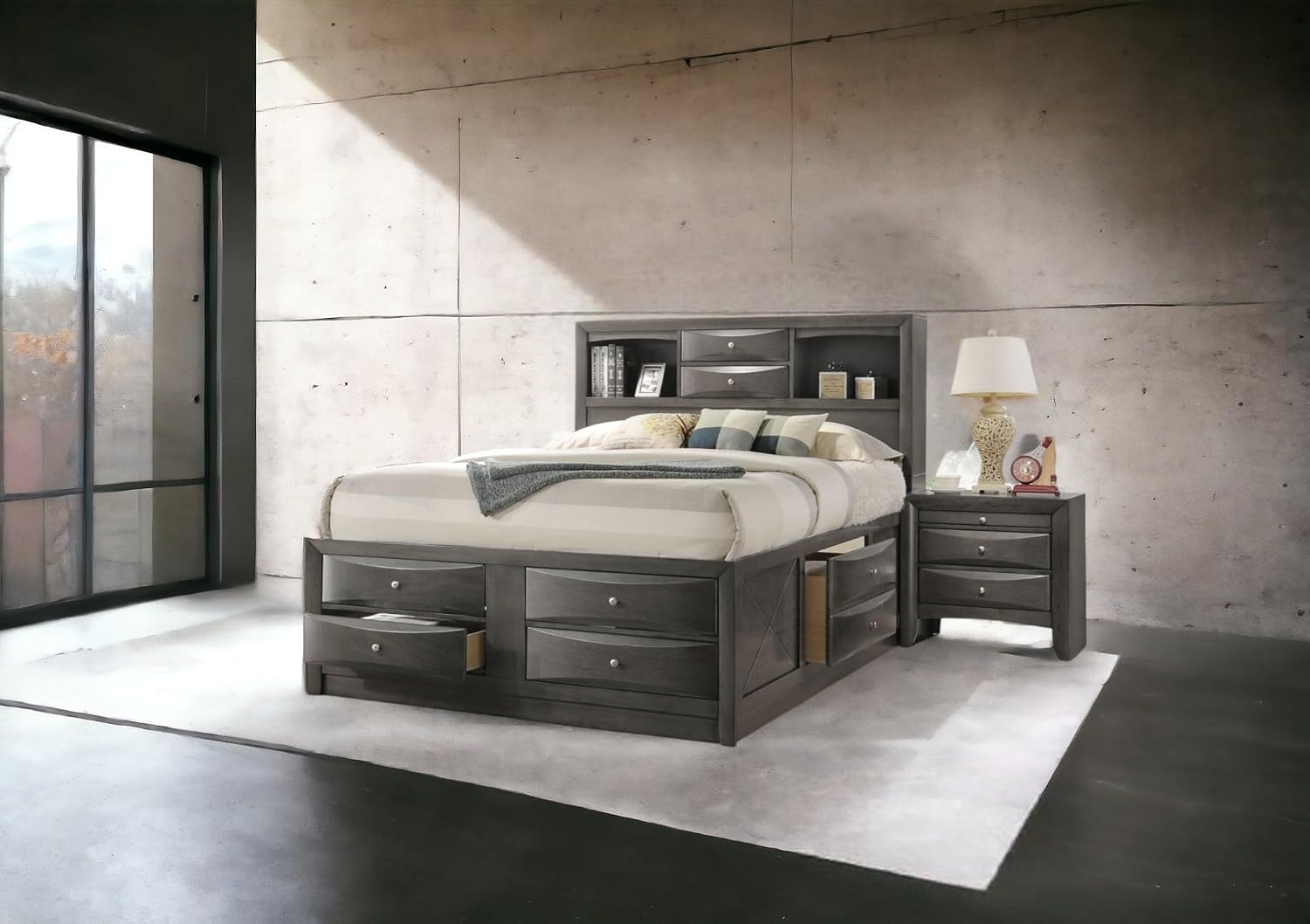 Acme Ireland Queen Wooden Captain's Bed with Storage Drawers in Gray Oak