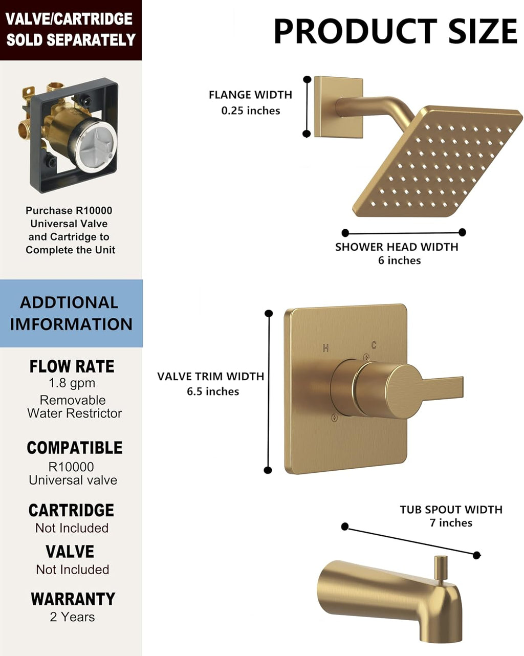 Replacement for Delta 13/14 Series Shower Trim Kit, Compatible with Delta R10000 Tub Shower Faucet Set, Brushed Gold Shower Head and Handle Set,Champagne Bronze (Cartridge and Valve Not Included)