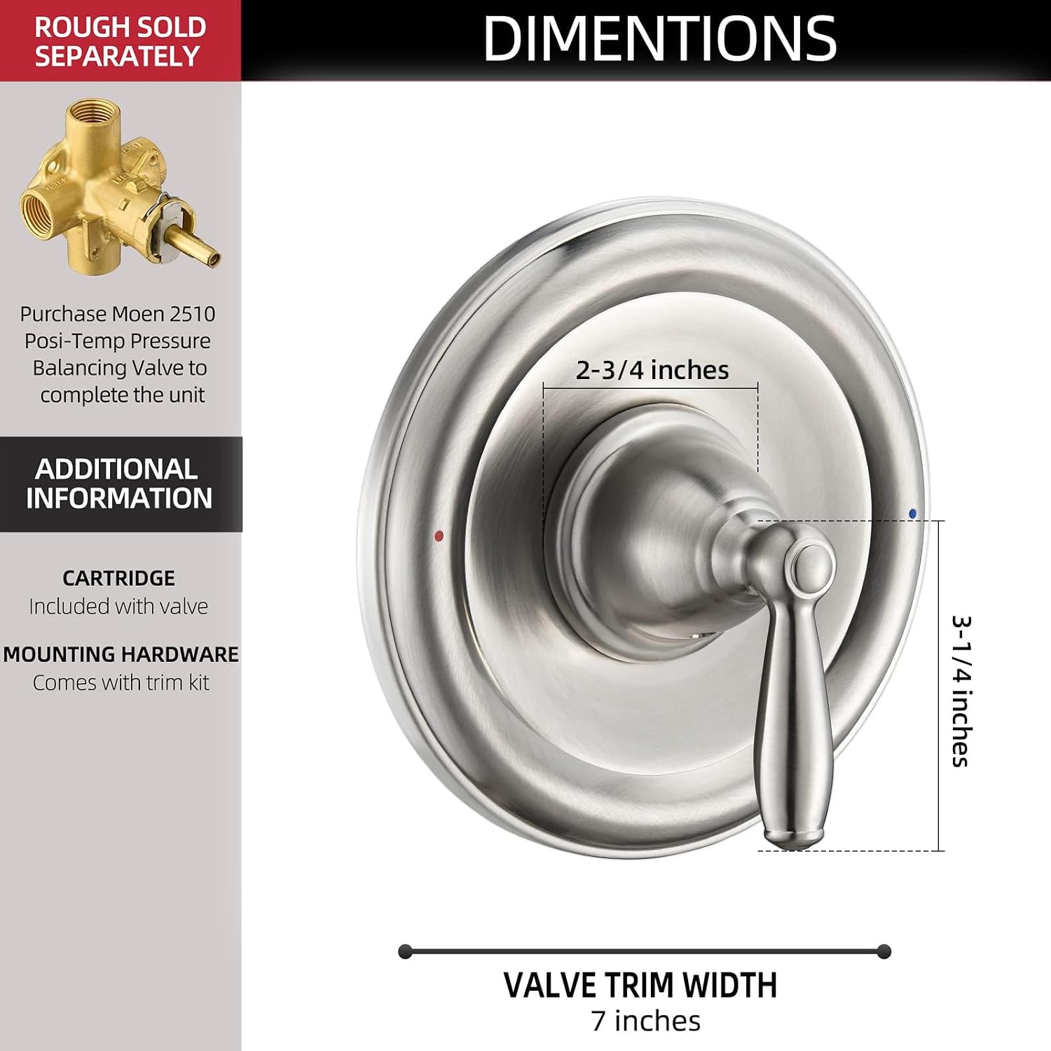 Tearel Replacement for Moen Posi Temp Shower Valve and Trim Kit, Complete Set for Tub and Shower Faucet, Includes Valve Body, Handle, Escutcheon Plate, Tub Spout, Brushed Nickel